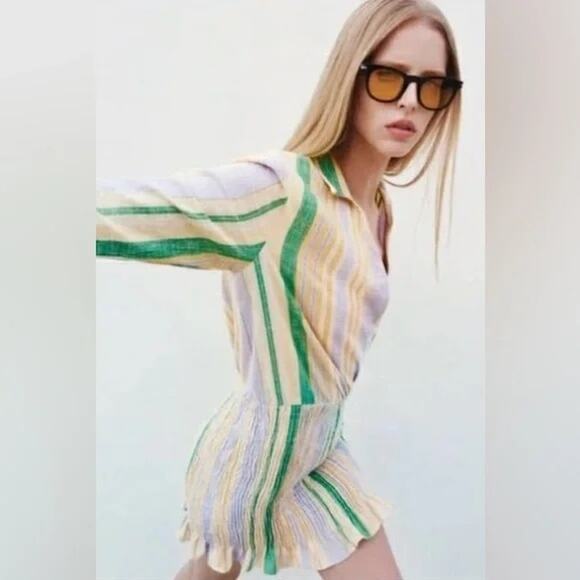 NWT ZARA The Valery Dress Pastel Striped Smocked Mini Dress Blogger Fav Size XL - Picture 5 of 10